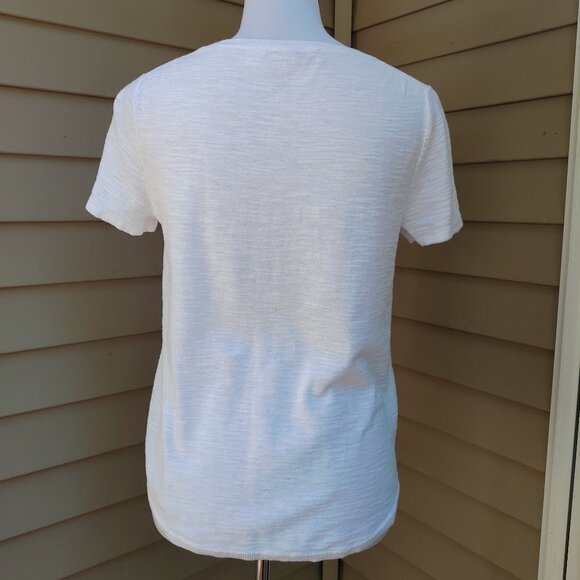 LOFT White Knit Crewneck Top Short Sleeves Solid Comfy Casual Cotton - Picture 9 of 12